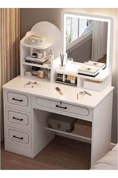 sharpdo Modern Minimalist Dressing Table for Bedroom with LED Mirror and Draw...