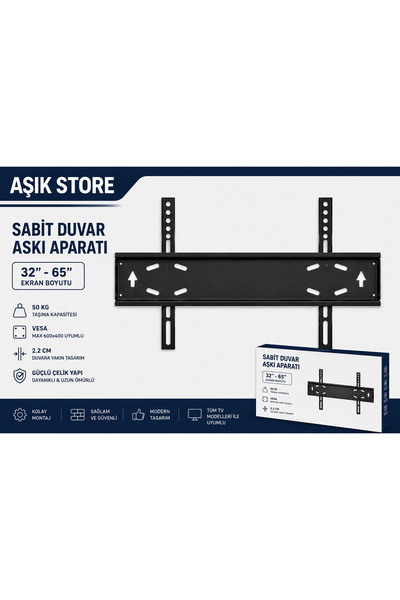 AŞIK STORE Sabit TV Askı Aparatı 32-65 İnç Universal TV Duvar Askısı VESA 600...
