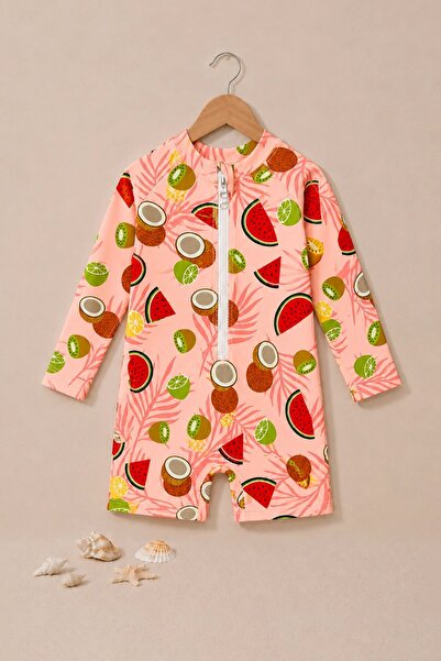 ZUZUNGA Summer Fruit Patterned Baby Girl Long Sleeve Zippered Jumpsuit Swimsuit