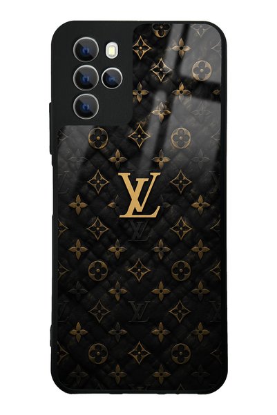 Spoyi حافظة هاتف أوميكس X700 باللون الأسود والذهبي بتصميم LV لامع