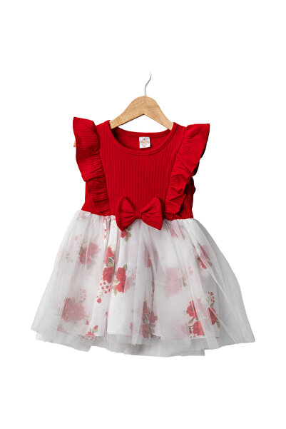 LENDASHOP Girl's Floral Patterned Tulle Skirt Dress with Cotton Fabric for Ag...