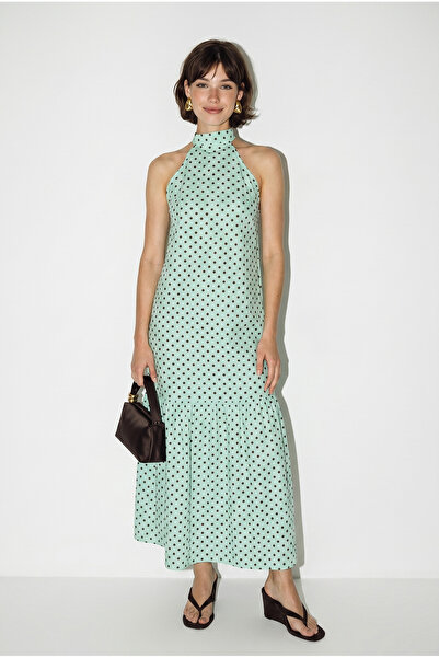Bianco Lucci Women's Polka Dot Halter Neck Halter Hem Ruffle Long Dress 382 6...