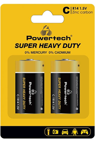 POWERTECH Μπαταρίες Ψευδαργύρου C 1.5V, Συσκευασία 2 τεμαχίων