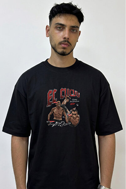 Anetos El Cucuy Ufc Design Printed Oversize Black T-Shirt