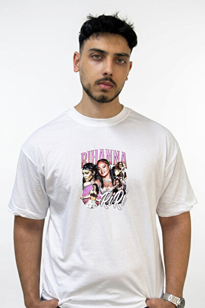 Anetos Μπλουζάκι Rihanna Ikon Design με στάμπα σε υπερμεγέθη λευκό χρώμα