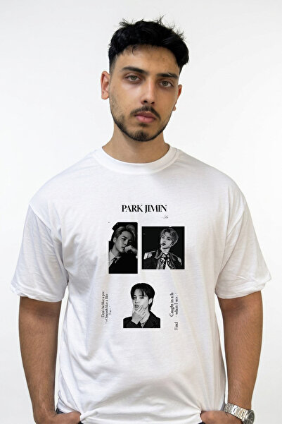Anetos Tricou alb supradimensionat cu imprimeu Park Jimin_1 Design