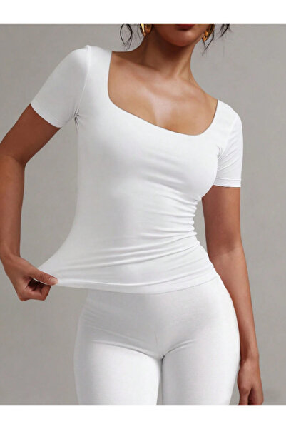 landoffashiontr Square Neck Double Layered Crop Blouse with Chest Panel