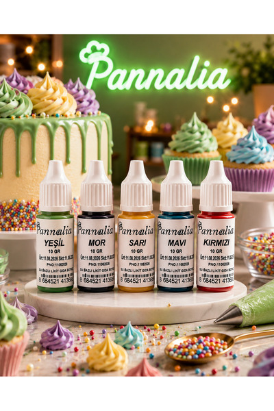 pannoalia 5’li Set Su Bazlı Likit Gıda Boyası 10 Gr – 5x10 gr Kırmızı, Sarı, ...