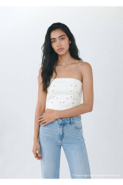 Mango Teen Boncuk detaylı straplez bluz
