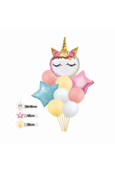 MP Mirific Party Set de 9 baloane multicolore, figurină unicorn