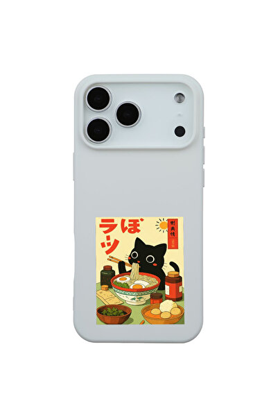 Casen iPhone 17 Pro Beyaz Lansman Renkli Silikon Black Cat Tasarımlı Telefon ...