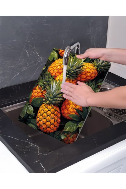 Parıltı Yayınları Glass Cutting Board and Presentation Plate with Pineapple Pattern 25X35 4mm