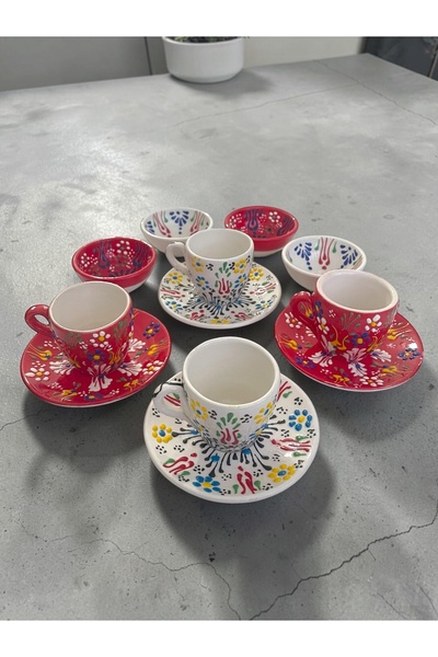 Artistic Quality Decorative 4-Person Tulip Design Fully Handmade Coffee Cup S...