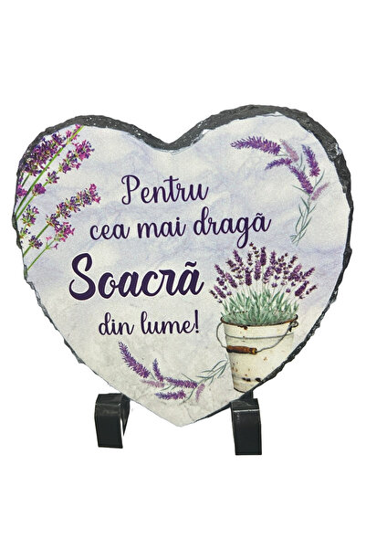 LimArt Placa decorativa ardezie in forma de inima, Lavanda, 14x13 cm - "Pour ...