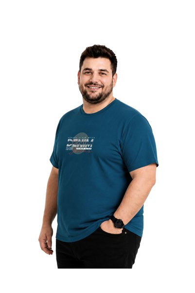 BattalModa Men's Plus Size Petrol Crew Neck Short Sleeve Denim T-Shirt 3Xl-4Xl-5Xl-6Xl