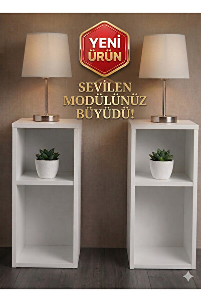 Sally Home Modern 2'li EXTRA BÜYÜK Komodin ve Dekoratif Raf Seti – Mat Beyaz