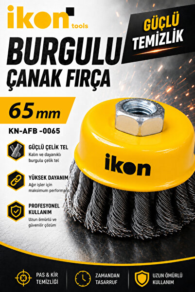 İkon Tools Burgulu Çanak Fırça 65 mm Taşlama Uyumlu Çelik Tel Fırça Pas Kir B...