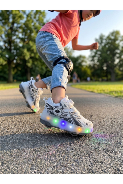 BEYAZ IŞIKLI SNEAKERS TEKERLEKLİ PATEN AYAKKABI
