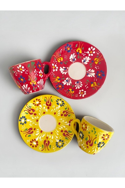 Artistic Quality Decorative 2-Person Tulip Design Fully Handmade Coffee Cup Set
