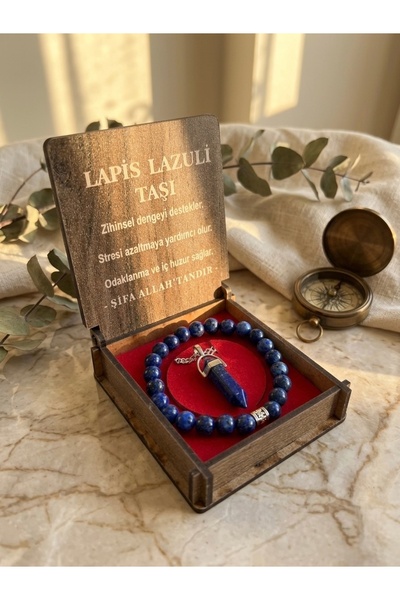 Meneva Aksesuar Lapis Lazuli Natural Stone Necklace, Bracelet Special Gift Set