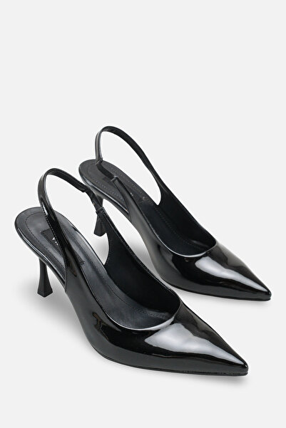 vitaeny Clara Black Patent Leather Open Back Women's Stiletto