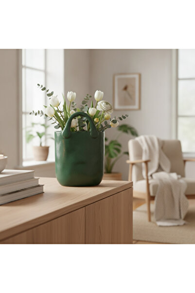 OEM Vază Ceramică Verde Stil Modern 26 cm