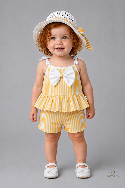 BABYDEN'S Baby Girl Summer Set, Hat and Shorts Set, Suspender Bowknot Top and...