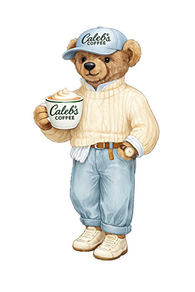MegaSticker Rl Bear Drinking Coffee Sticker Car, Motorcycle, Helmet, Laptop, ...