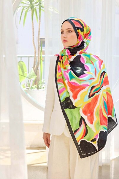 Silk Home Mayda Shawl Ist 81001 - 4 Black - Yellow Abstract Pattern