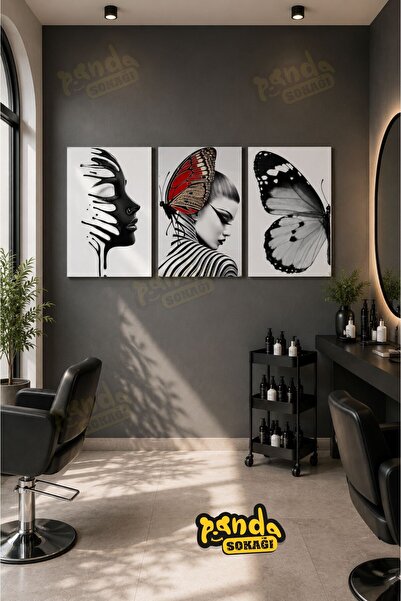 PANDA SOKAĞI Kolekcija Butterfly Noir - Set od 3 crno-bela portreta žene sa l...