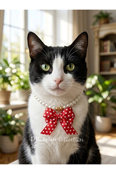 D'Kuhçien Cat Collar, Polka Dot Red Ribbon Detail, Cat Necklace, Dog Necklace...