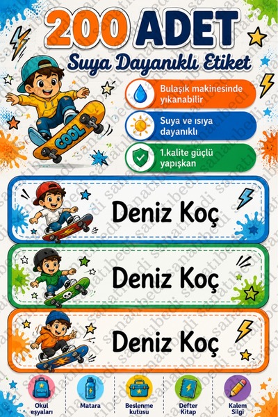 sanatıbedi 200 komada vodootpornih etiketa za skejtbord za decu - etikete sa ...