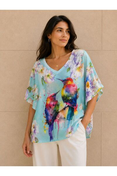 AGORATEKSTİL Women's New Season Digital Mercerized Blouse 40-46