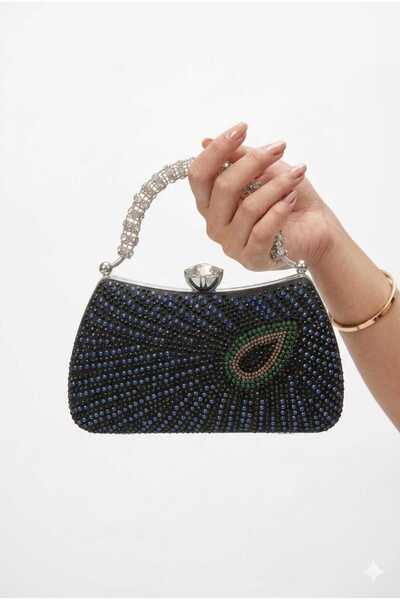Famels Stone Pattern Special Model Evening Dress Bag with Stone Handles, Pear...