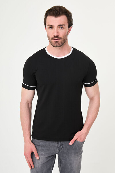 Mcr Plain Slim Fit Crew Neck Short Sleeve Men's T-Shirt Black - 36891.26Y