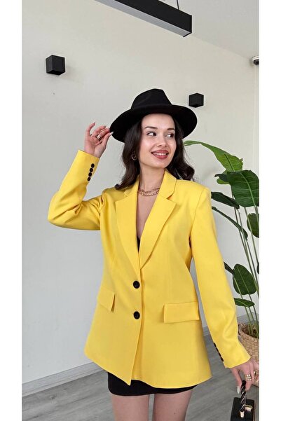 Famecoy Kadın oversize blazet ceket iki düğmeli astarlı klasik şık ceket ckt0...