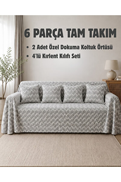ELİTE COLLECTİON 6 Parça Koltuk Örtüsü ve Kırlent Kılıfı Seti – 2'li 170x210 ...
