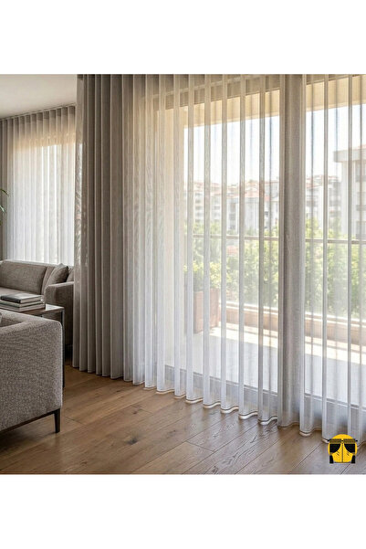 Ran Perde Koyu Bej - Kalın Dokulu Zırh Tül Perde - Pileli Dikim 1x2,5 Pile