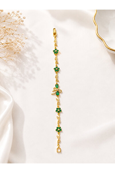 Lilith Takı ✨   Green Flower and Bow Detailed Zircon Stone Women's Bracelet |...