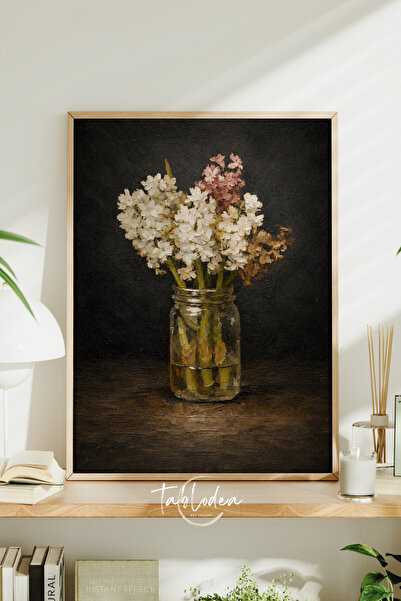 tablodea Pictură vintage cu flori în vază, pictură decorativă cu flori în sti...