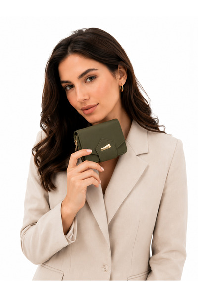 Mondschein Glanzia Luna Olive Women's Wallet with Zipper and Card Holder, Sty...
