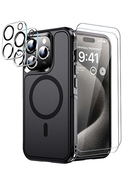Generic 5 in1 Magnetic for iPhone 15 Pro Max Case Black with MagSafe - Milita...