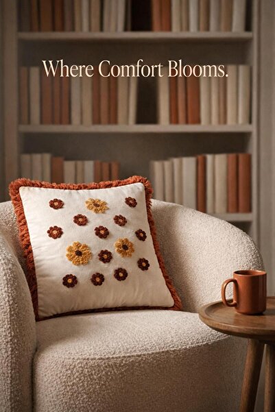 Bella Home Premium Punch Embroidery Cushion Cover 40 cm X 40 cm - 1 Piece