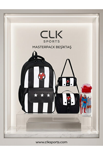 CLK SPORTS حقيبة ماستر باك سوداء - بيضاء للطلاب، حقيبة مدرسية ابتدائية، حقيبة...