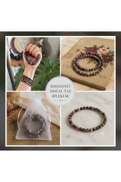 best bioenerji taş terapi Rodonite Natural Stone Bracelet 8 mm 18 cm |   Cert...