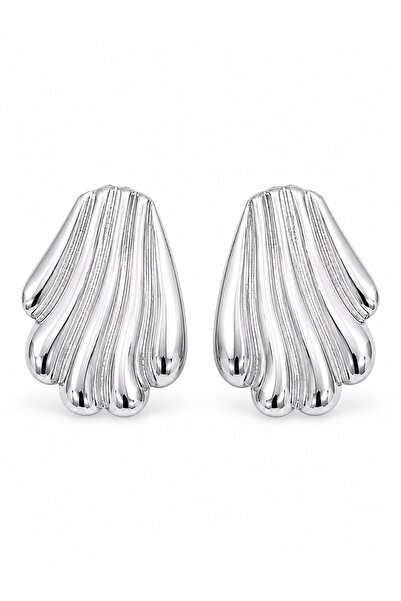 serelya Brass Silver Color Embroidered Oyster Model Women's Earrings