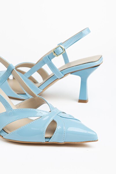Moda Eleysa Terra Women's Blue Patent Leather Buckle Detailed Thin Heeled Casual Shoes