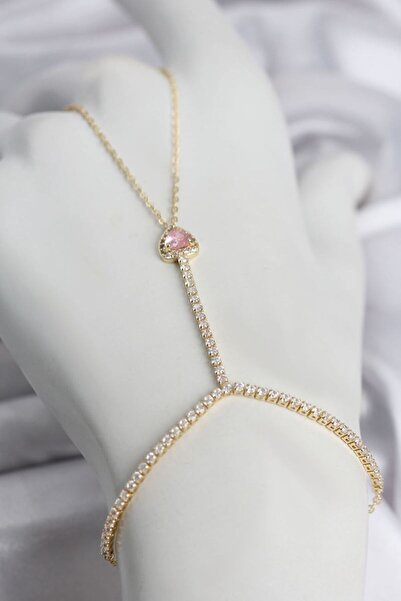 Skygo Gold Color Brass Zircon Stone Pink Heart Model Şahmeran Tj-Sn771