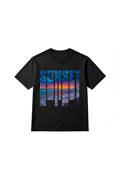 VODEXA Unisex Oversize T-Shirt Sunset 1 Printed 100% Cotton T-Shirt Comfortab...