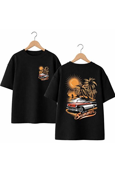 playwear Hello Summer Car Back and Front Chest Printed 100% Cotton Oversize L...